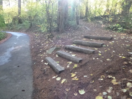 Steep section with stairs connects the natural surface trail to the paved trail